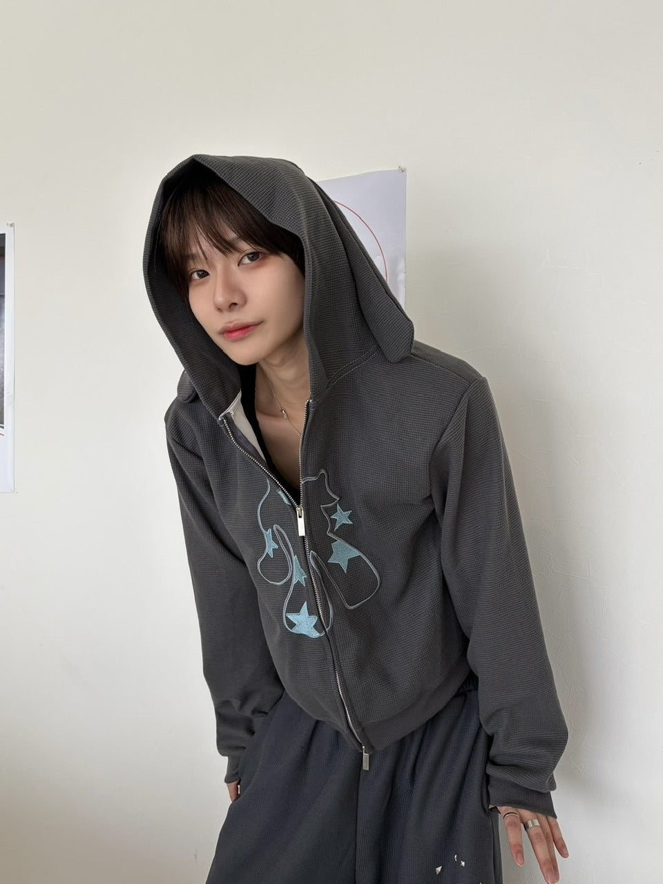 【LUV CODE】rabbit ear zip up hoodie (2color)