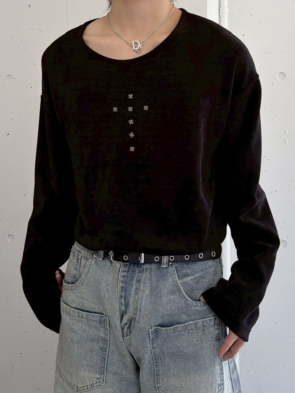 受注制【LUV CODE】cross rivet long sleeve tee (3color)
