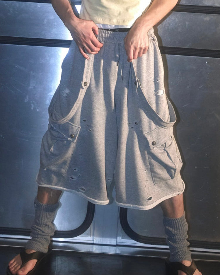 【LECYTO】Suspender Cargo Bermuda Pants
