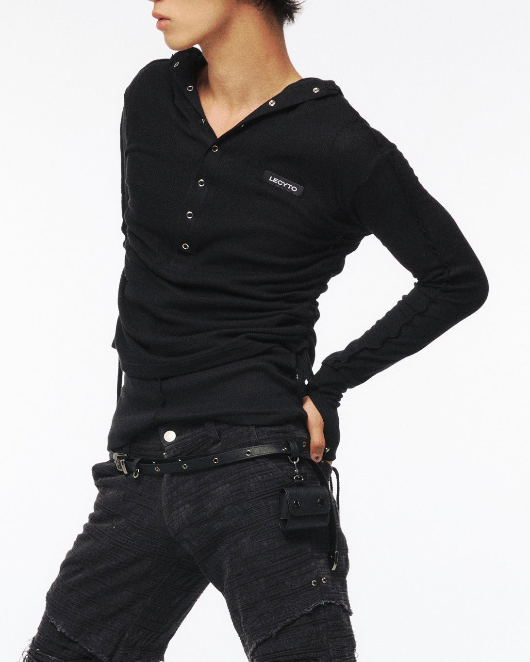 【LECYTO】String Slim Hooded T-shirt
