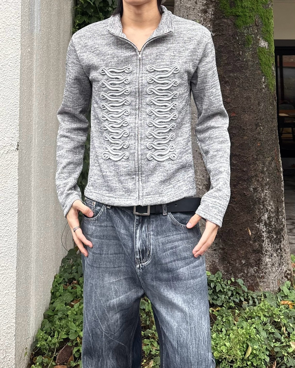 受注制【nmtc+】Napoleon Detail Rib Knit Zip Up Jacket (2color)
