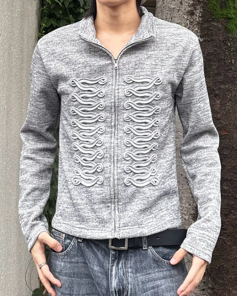 受注制【nmtc+】Napoleon Detail Rib Knit Zip Up Jacket (2color)
