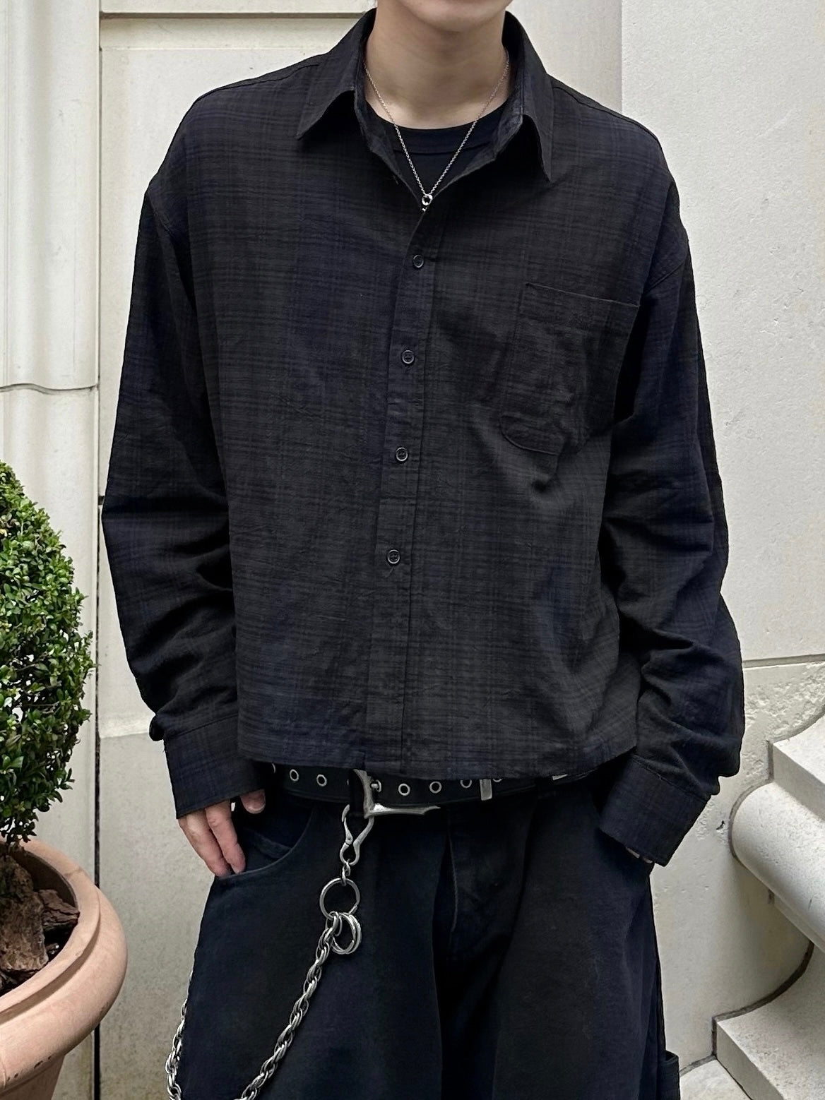 大阪店WEB限定受注制【Chikashitsu +】urban cropped check shirt (3color)
