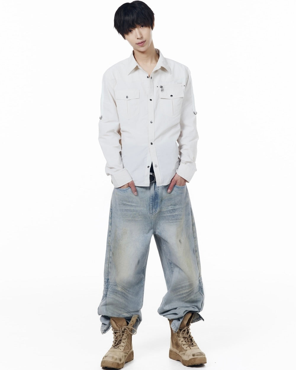 【AAKAM】Roll-Up Nylon Safari Shirts