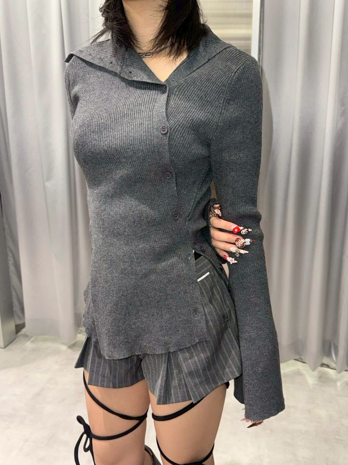 3/1 20:00発売 受注制【nmtc +】diagonal button knit / 【エヌエムティーシープラス】ダイアゴナルボタンニット (2color)