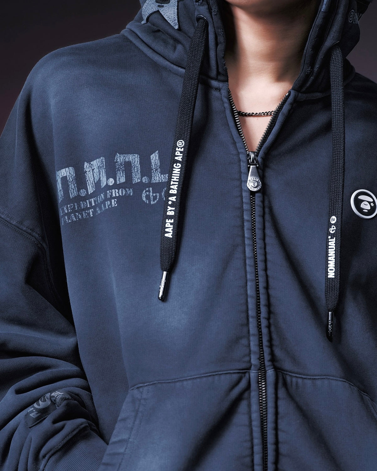 【NOMANUAL】AAPE X NMNL DOUBLE HOODED ZIP-UP(BLACK)