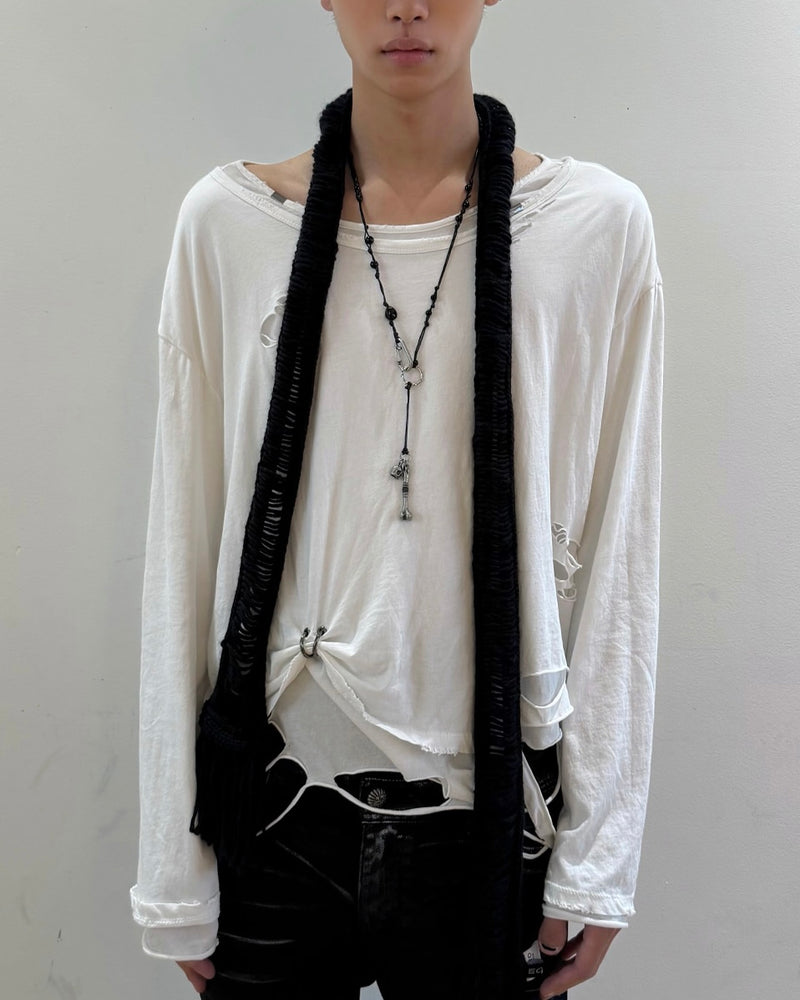 【LECYTO】Laddered Knit Fringe Muffler