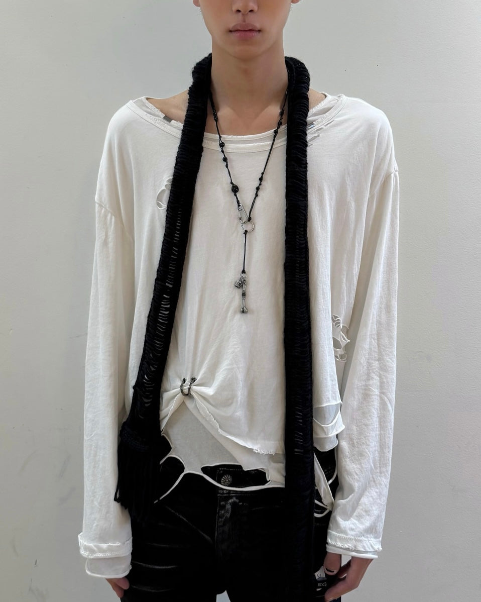 【LECYTO】Laddered Knit Fringe Muffler