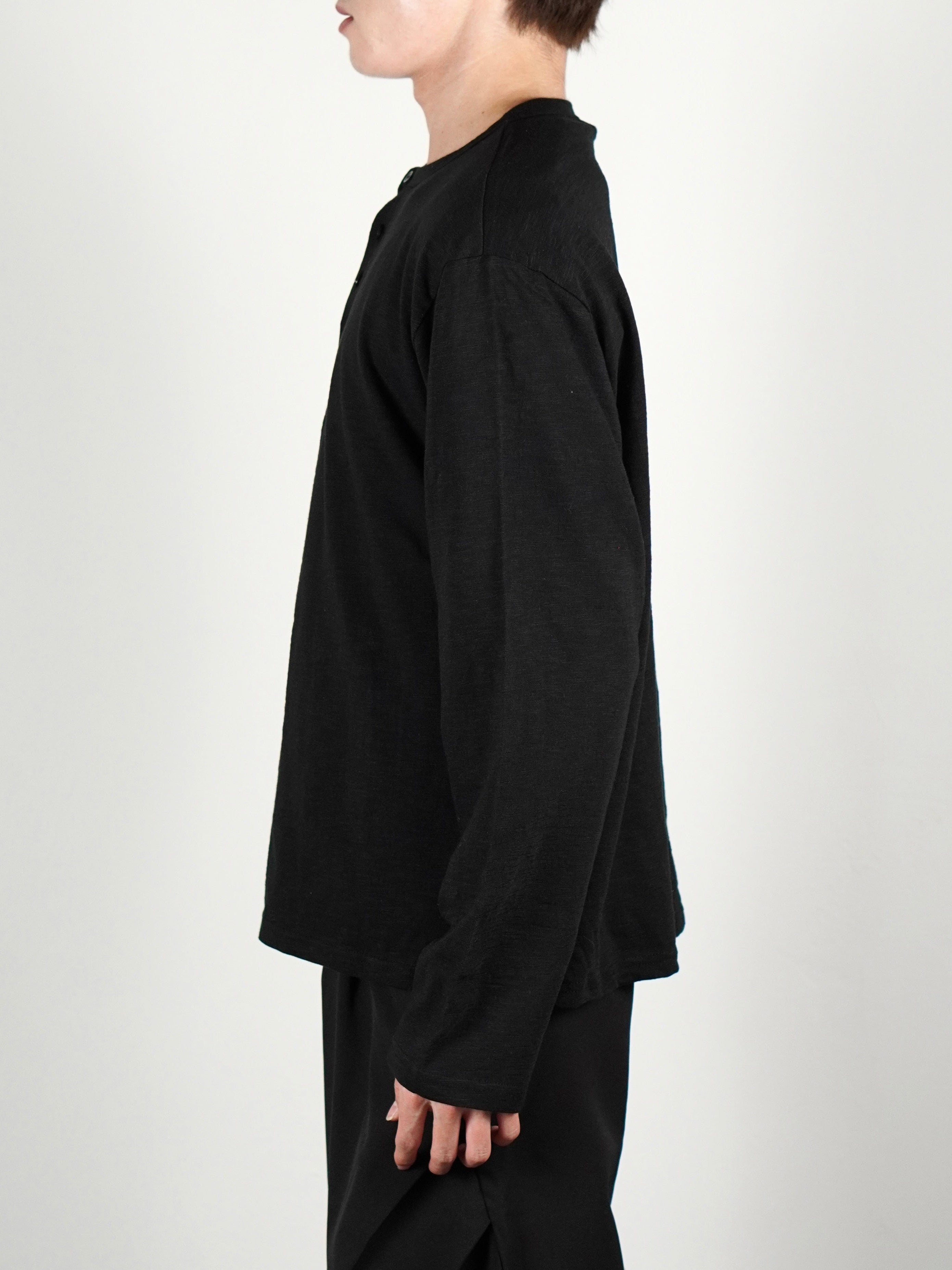 受注制【Chikashitsu +】sheer cotton henley neck long sleeve (4color)