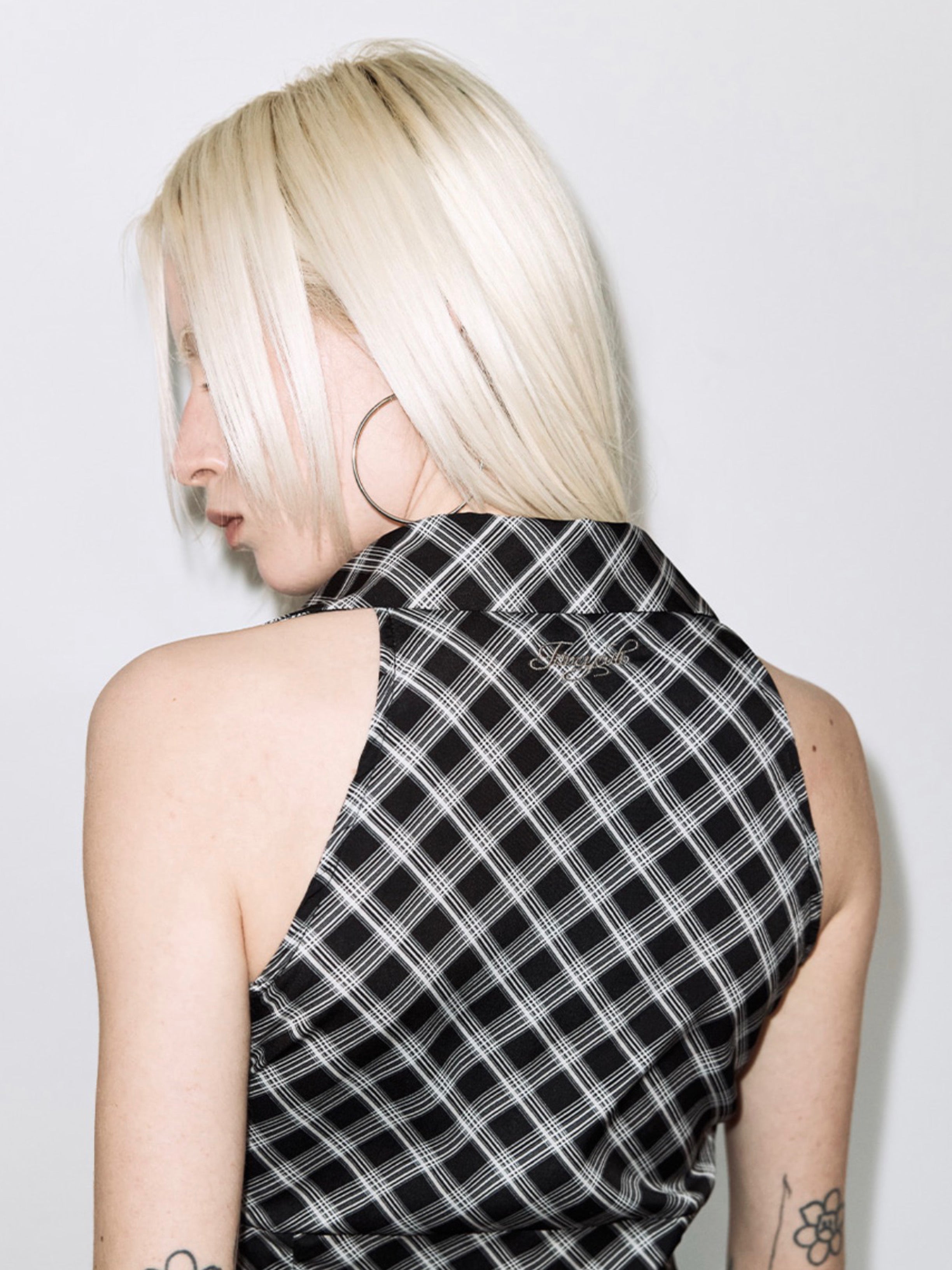 【FANCY CLUB】POCKET CHECK HALTERNECK TOP