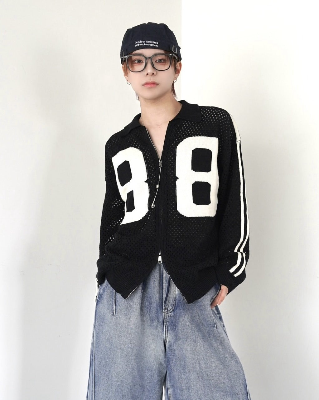 受注制【LUV CODE】mesh zip up knit (2color)