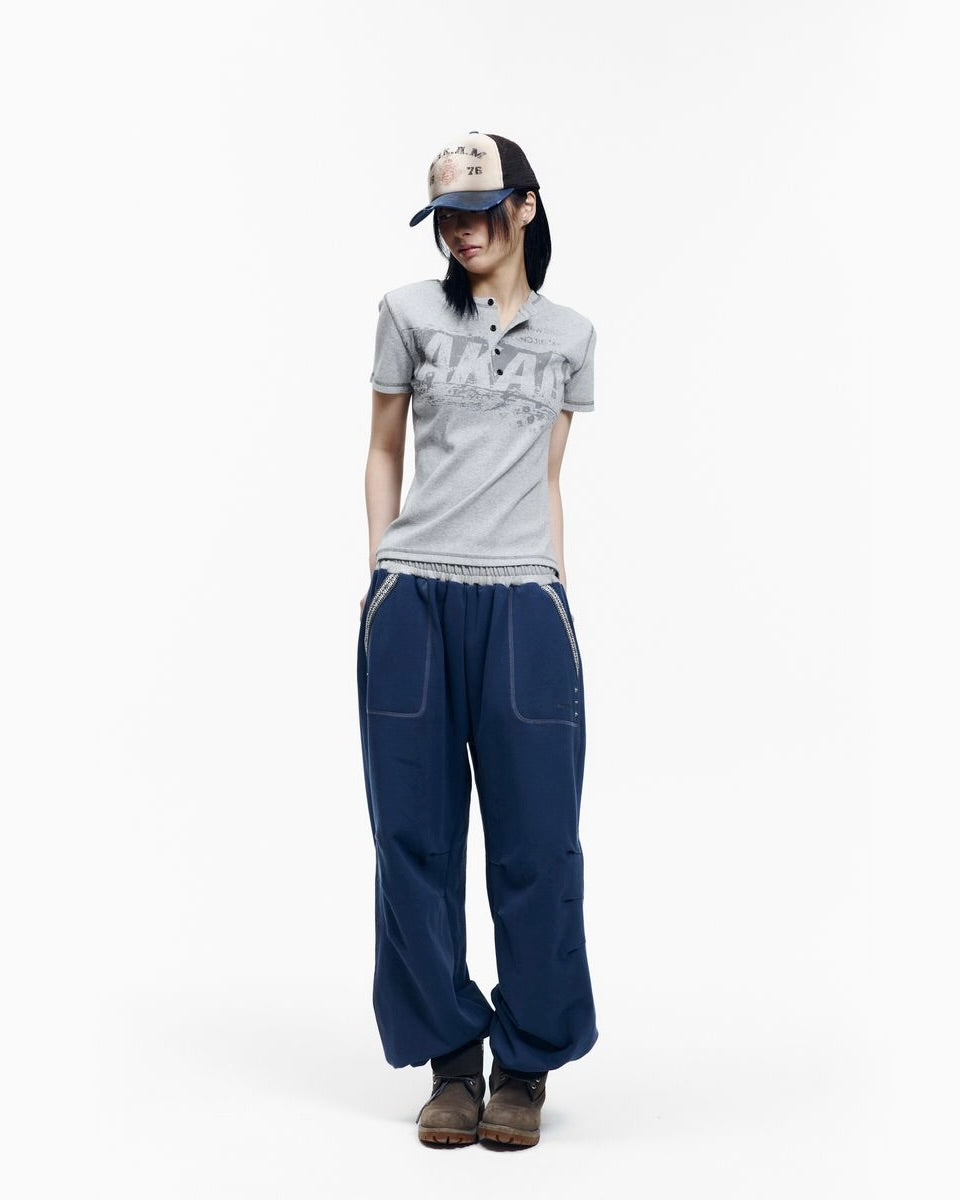 【AAKAM】Tread Henry Neck Half Top