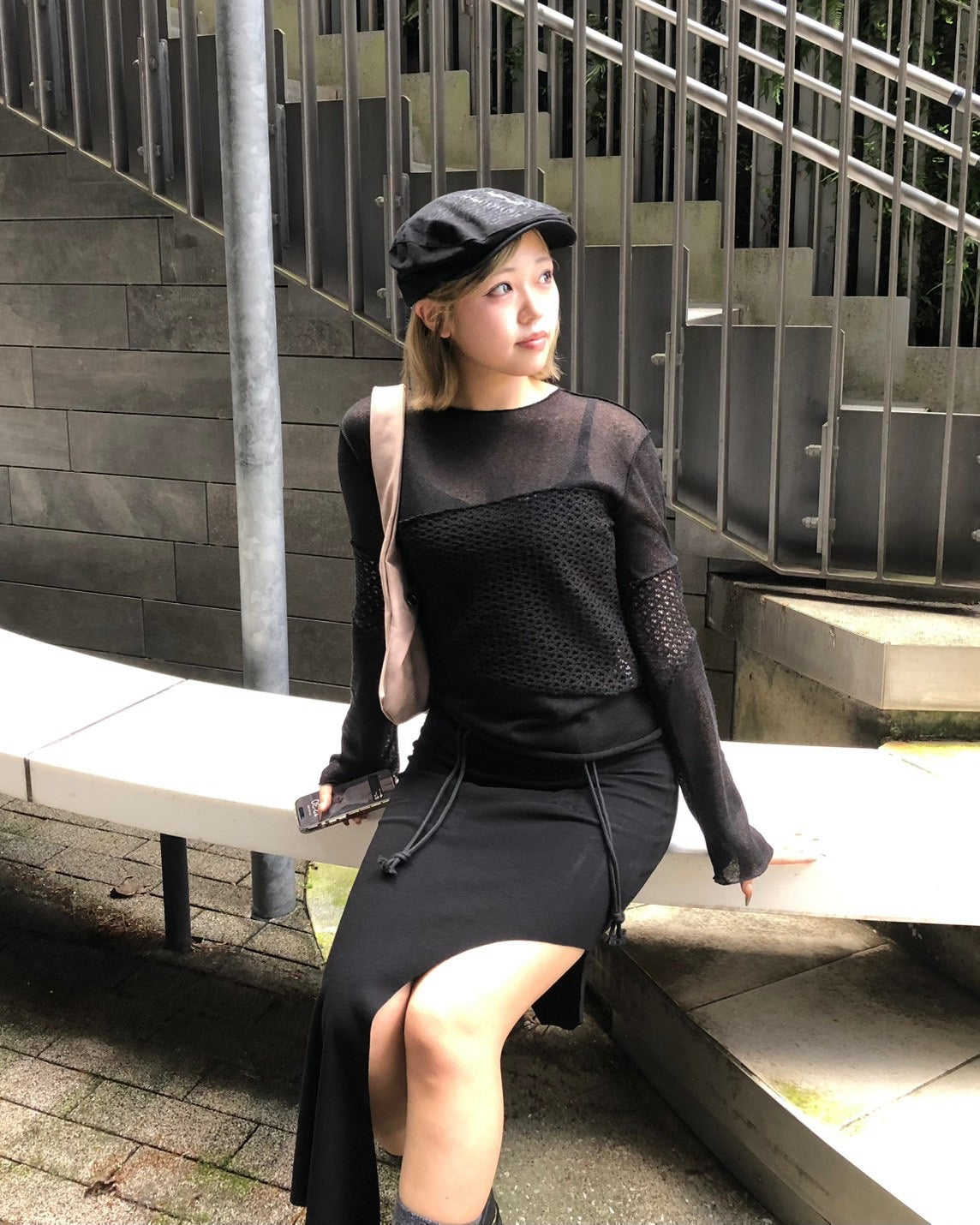 受注制【OaKS】mesh patchwork sheer knit (2color)