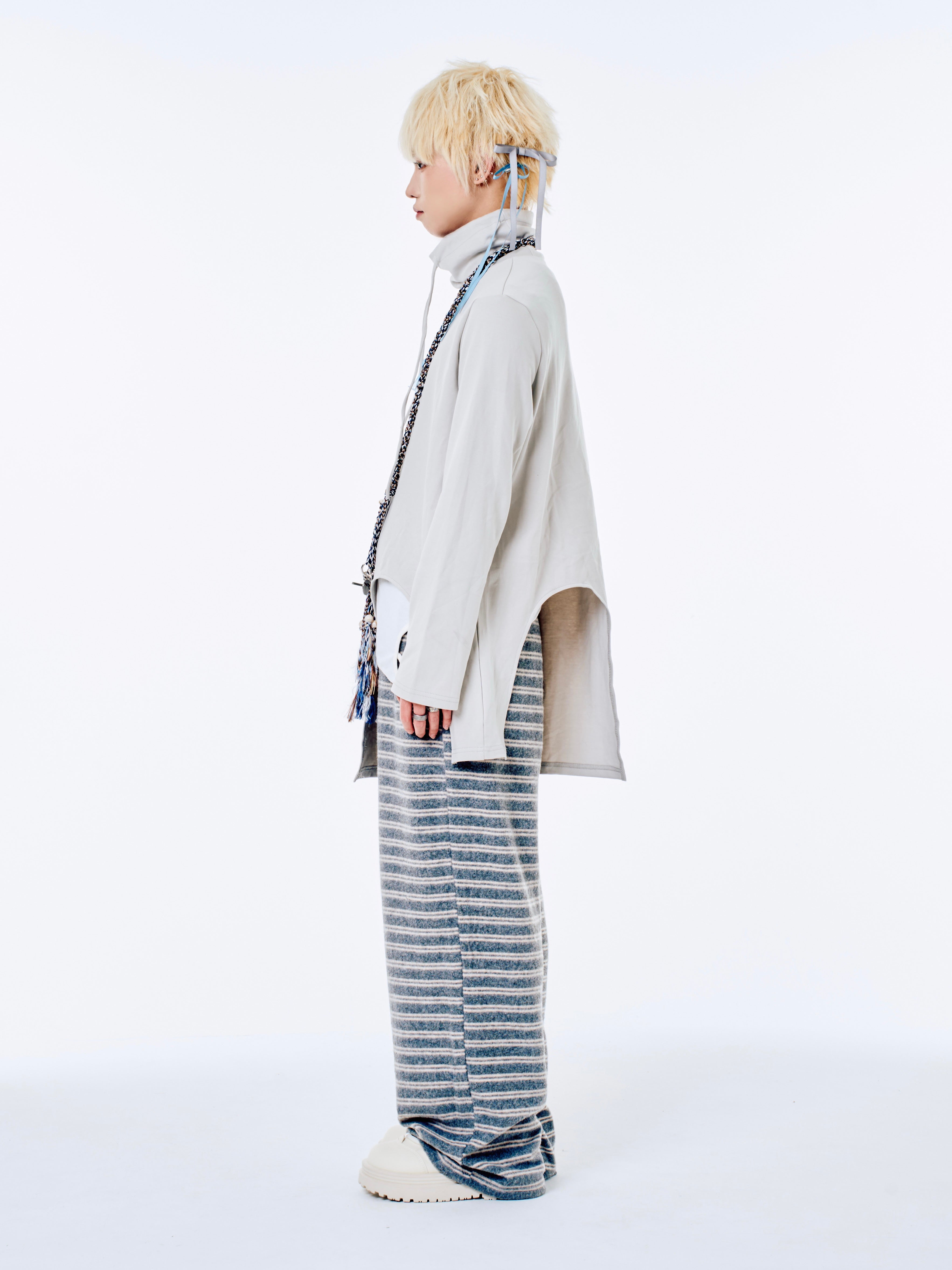 国際配送【Nerd out XU】irregular design high neck long sleeve (2color) / 【ナードアウトエックスユー】イレギュラーデザインハイネックロングスリーブ