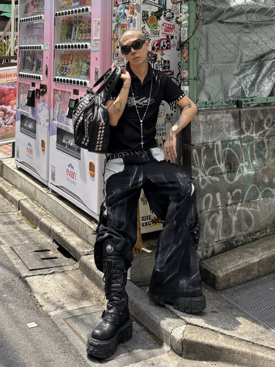 国際配送【Never mind the XU】Patchwork Wide Leg pants