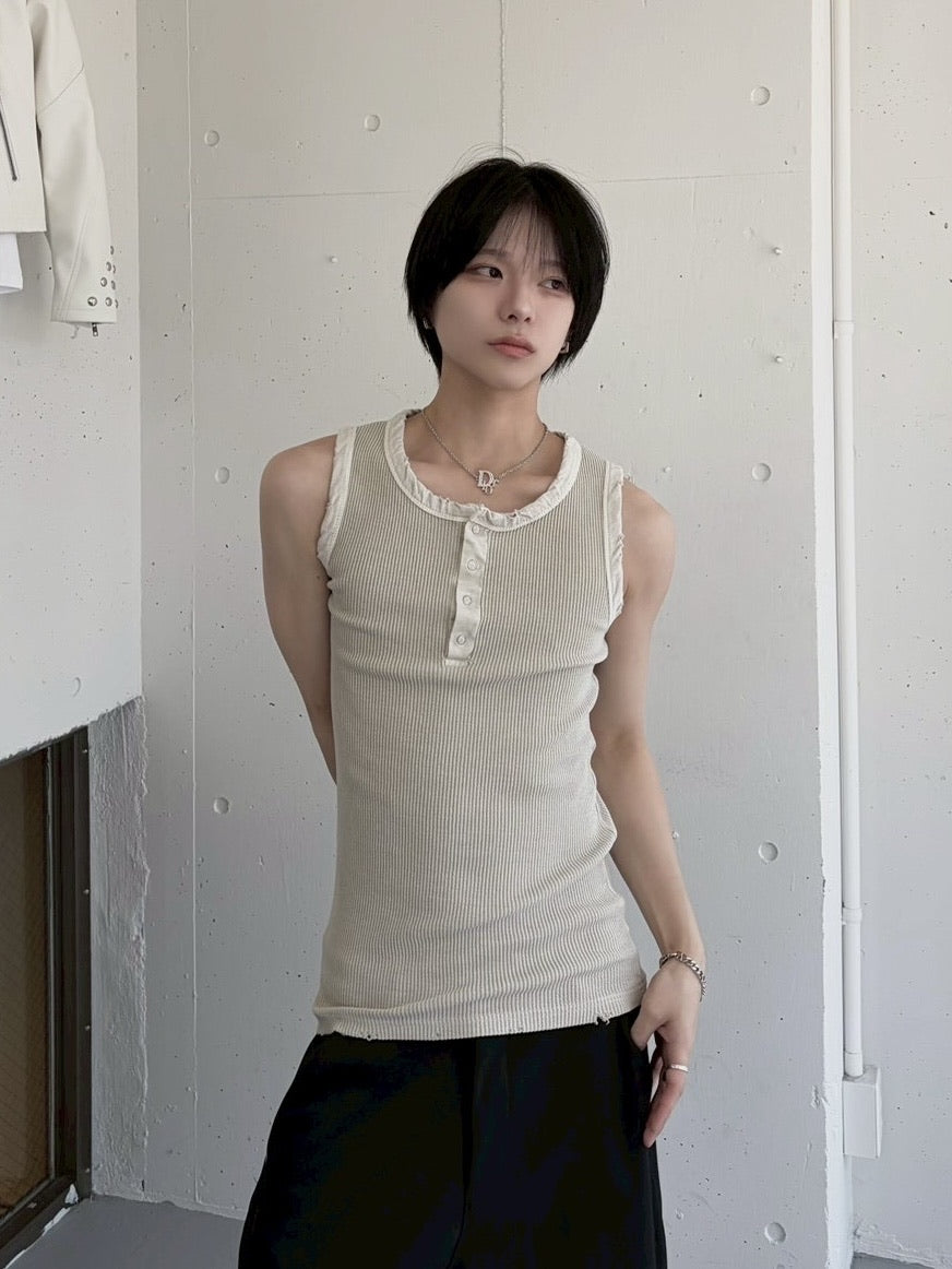 受注制【LUV CODE】pigment rib henley neck sleevesless (3color)