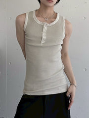 受注制【LUV CODE】pigment rib henley neck sleevesless (3color)
