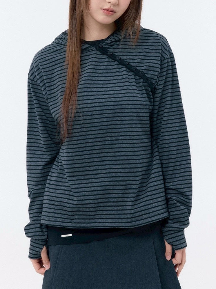 【Miseki seoul】Diagonal button Layered hoodie