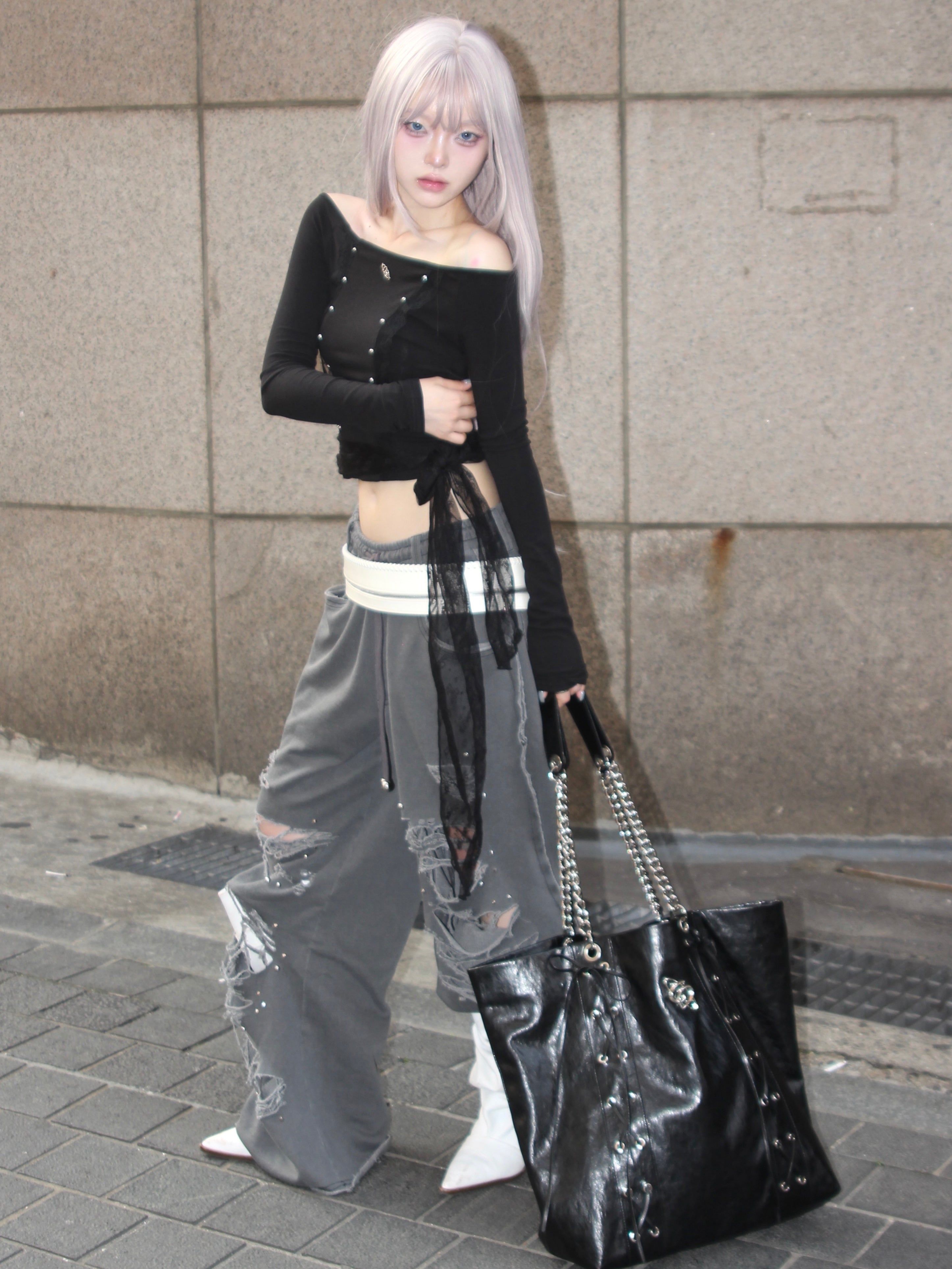 【CHERRYQUIRI】cloud lace off shoulder top