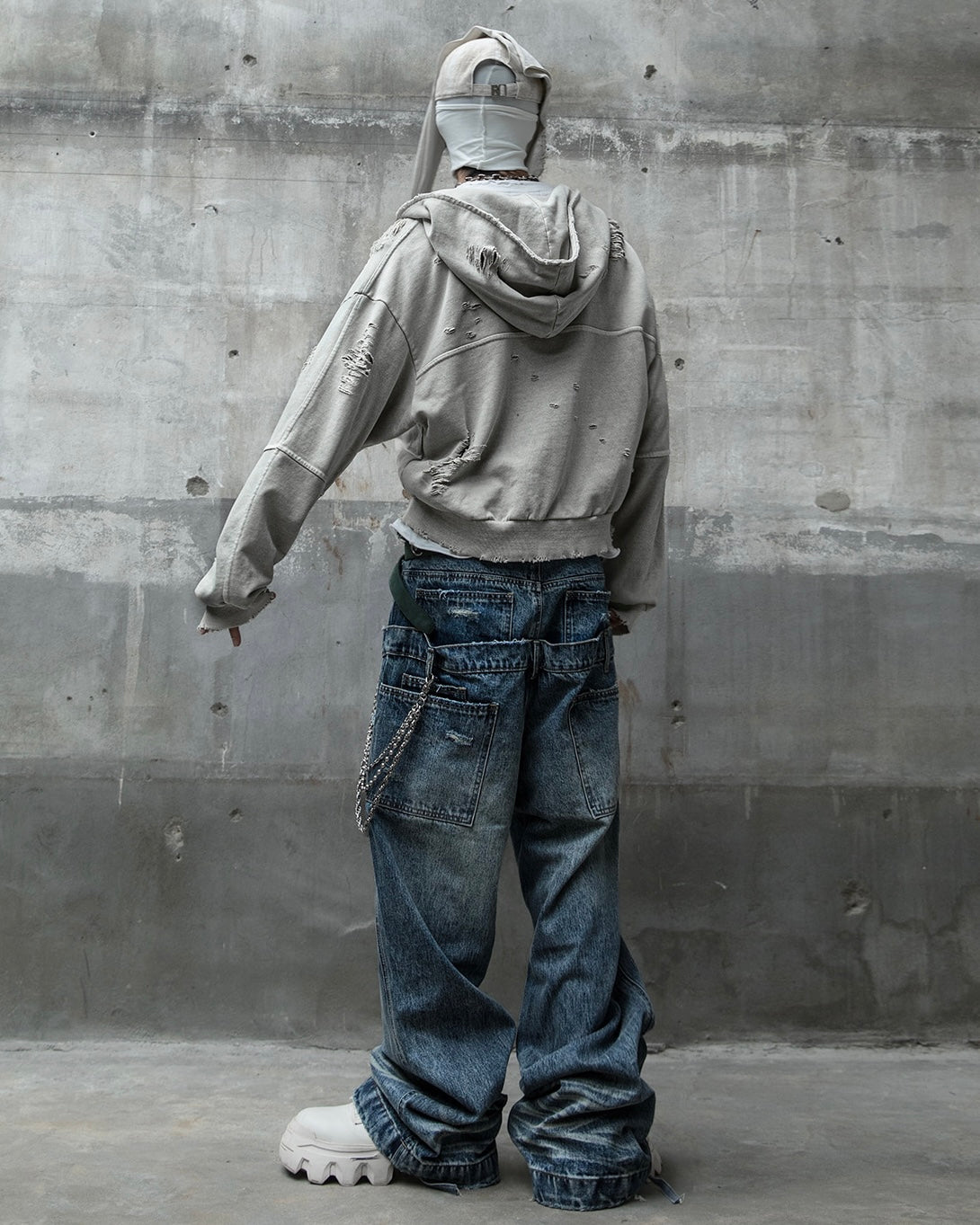 【roaringrad】Damage Crop Hoodie Jacket