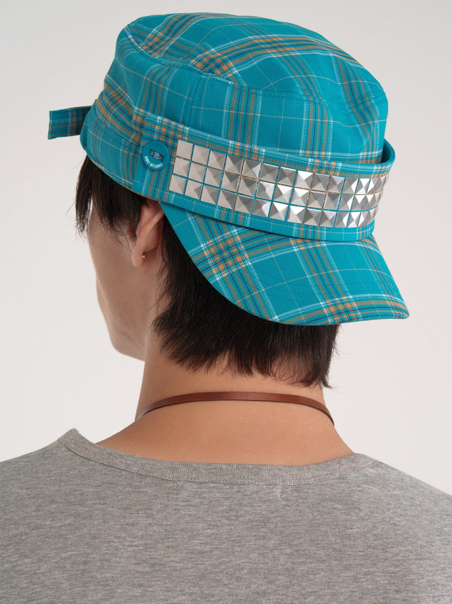 【ESC STUDIO】Studded Plaid patch military cap