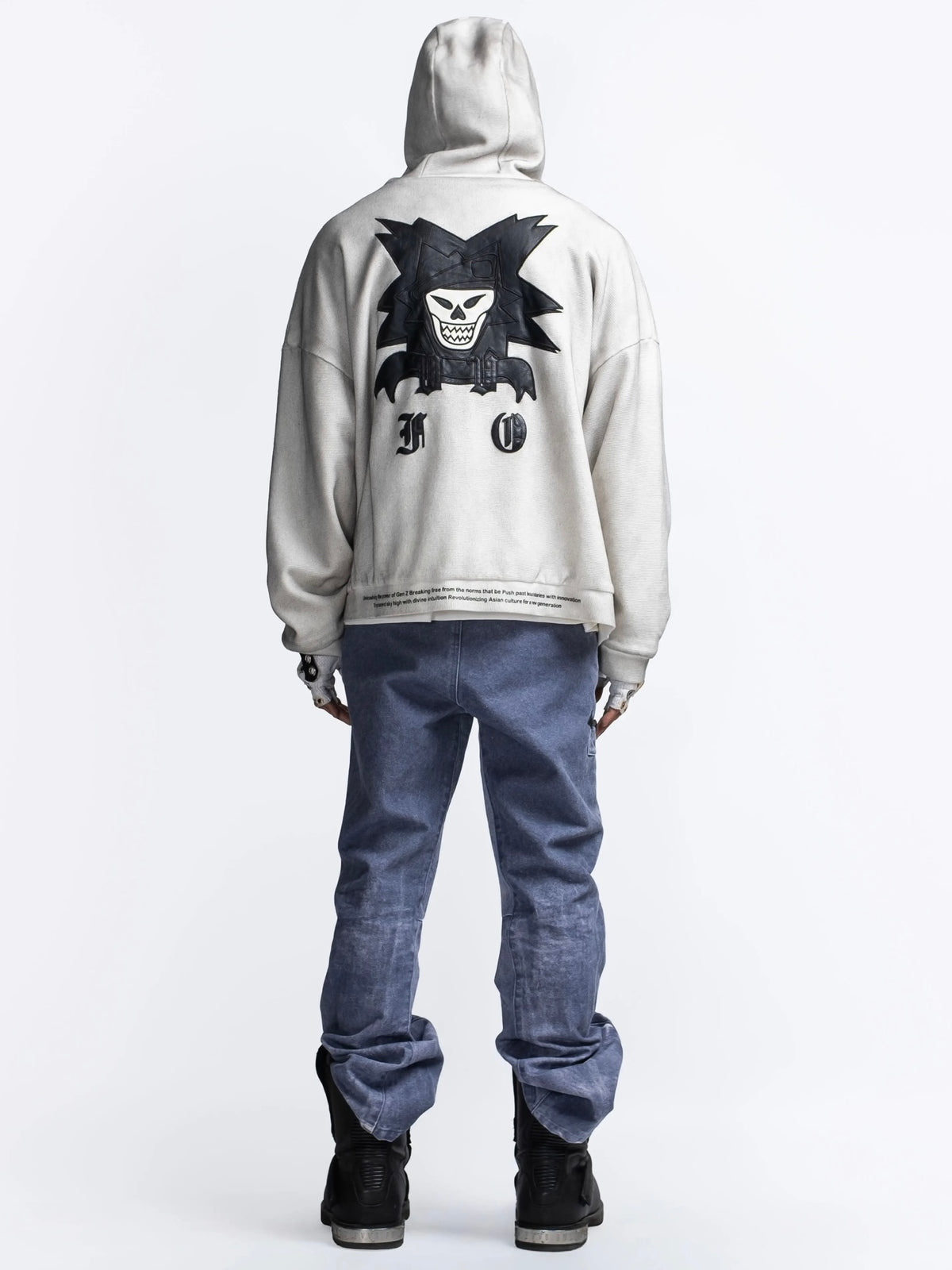 【F.V.V.O】Waffle Embroidered Mask Oversized Zip Hoodie
