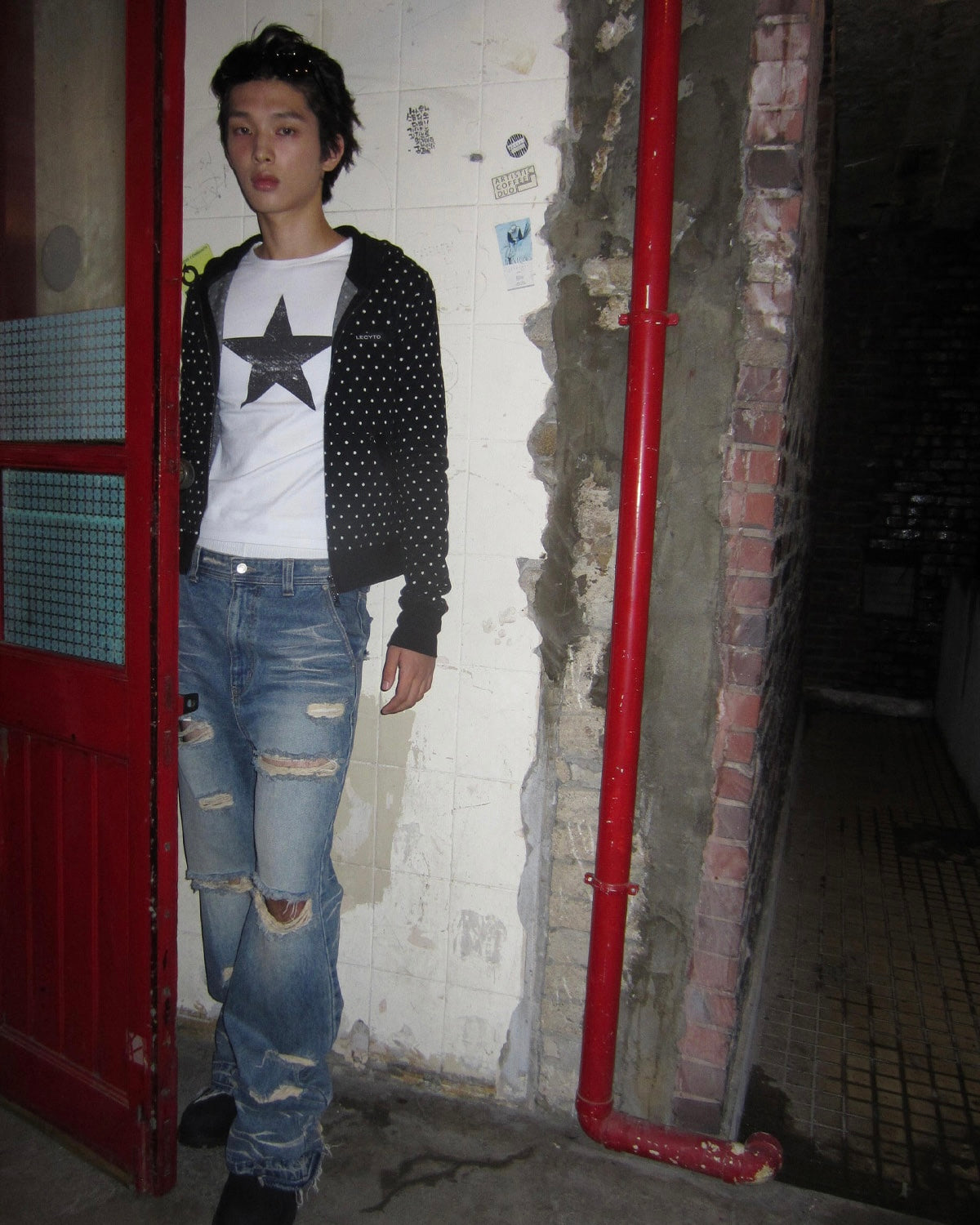 【LECYTO】Polka Dot Hoodie Zip-Up