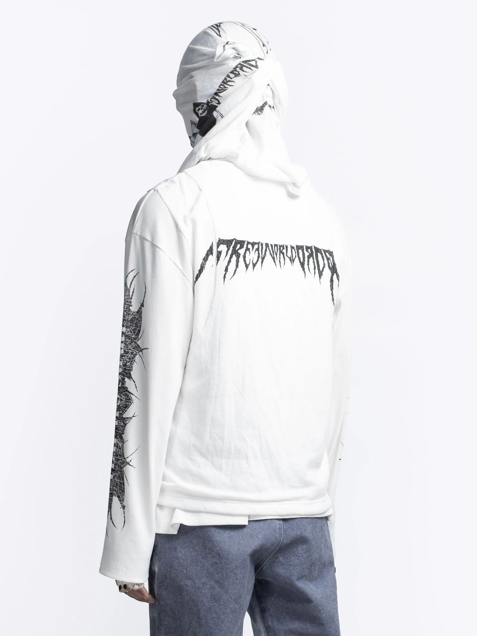 【F.V.V.O】Ribbed Printed Henley Long Sleeve