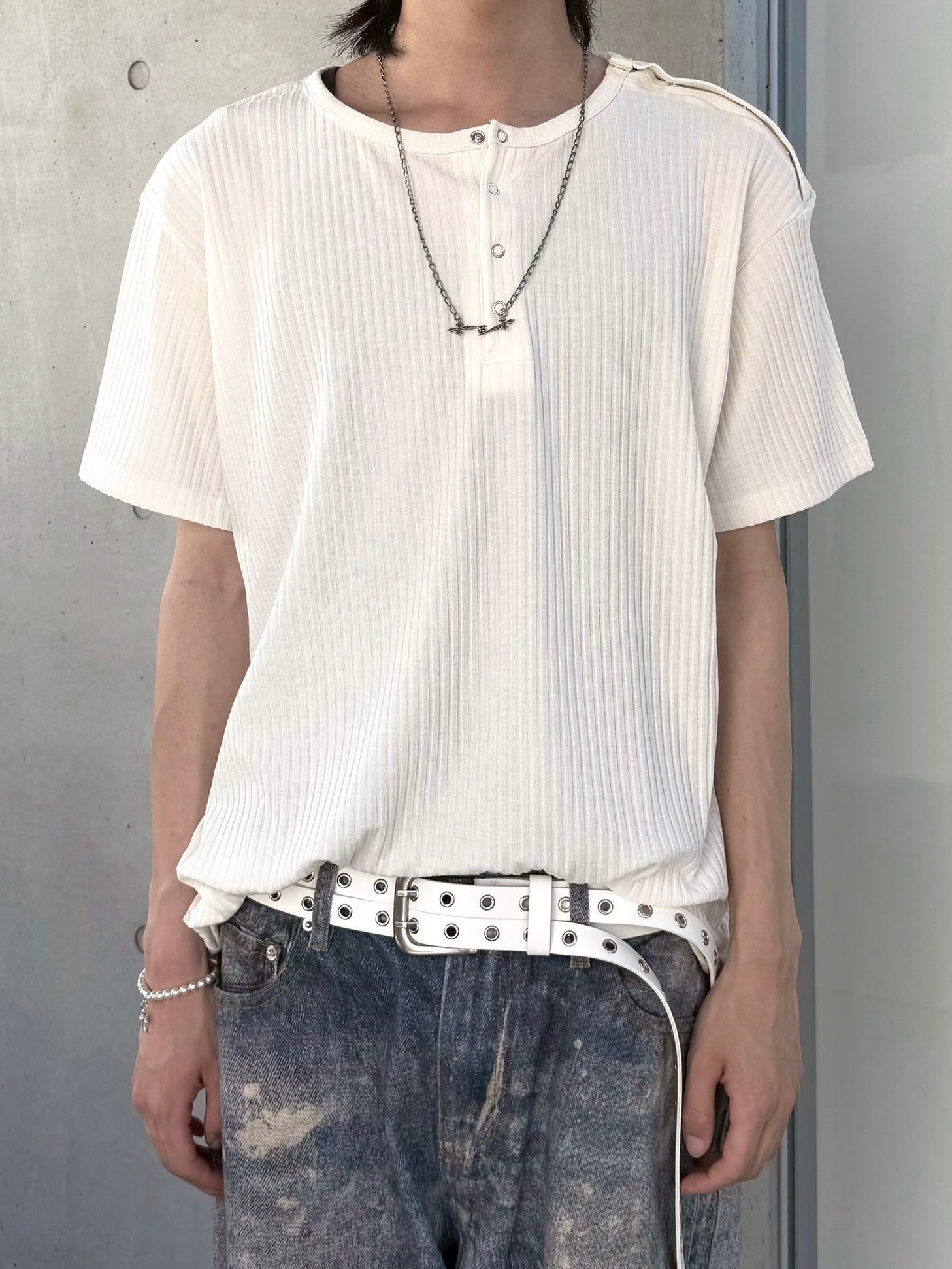 受注制【nmtc+】Shoulder Henley Eyelet Tee (3color)