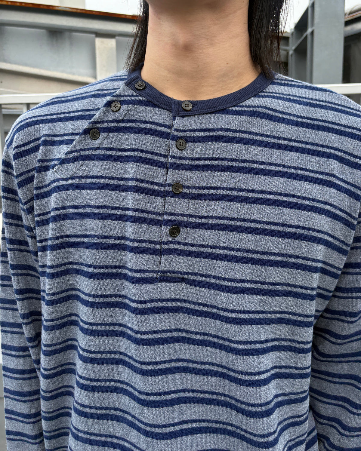 【youll】Asymmetry border henley long sleeve (3color)