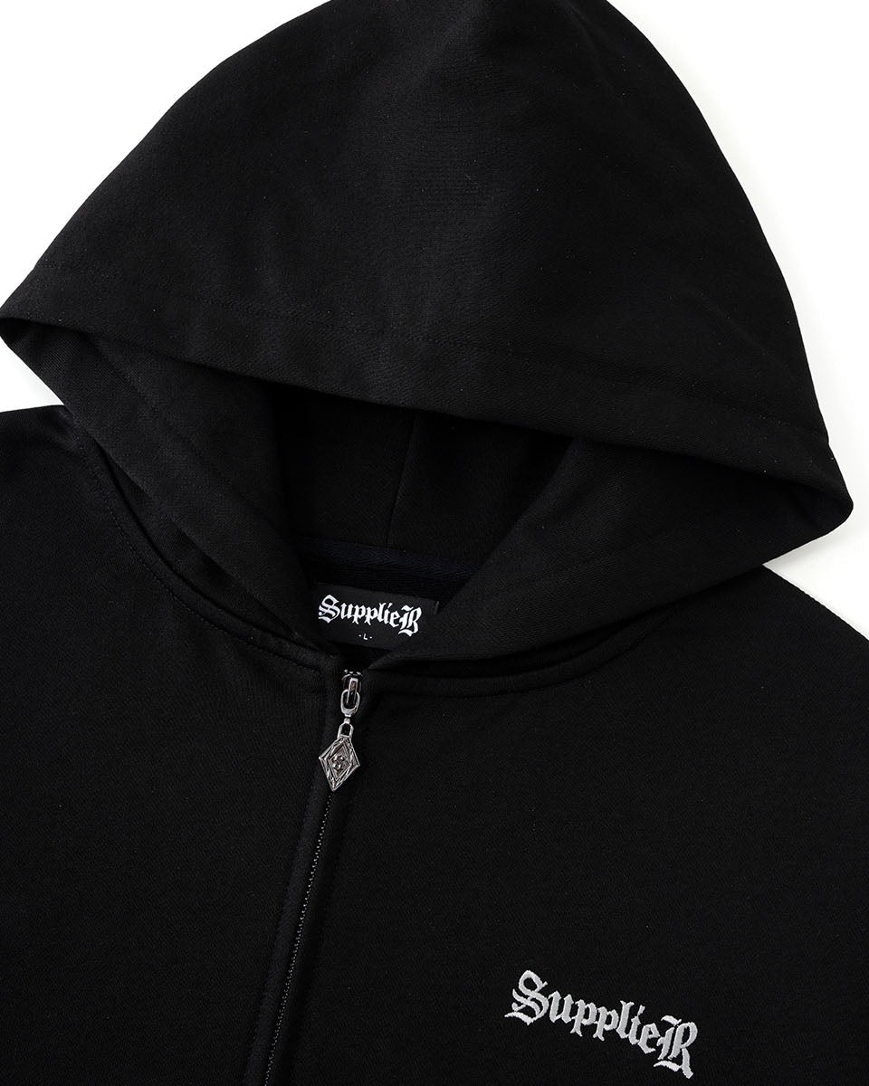 【SUPPLIER】Fire Pattern Rhinestone Zip Hoodie