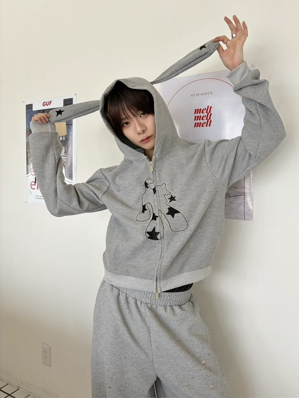 【LUV CODE】rabbit ear zip up hoodie (2color)