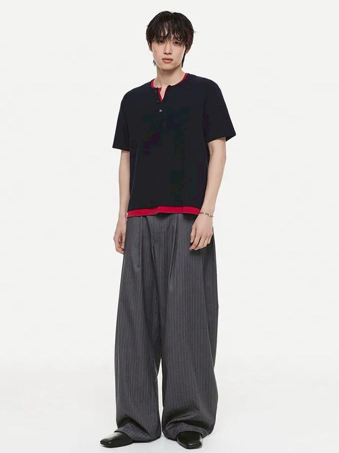 【DNSR】Layered Henley Waffle T-Shirt