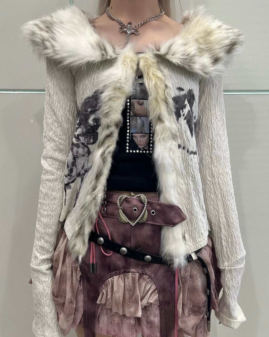 国際配送【BABY09】retro fur cardigan