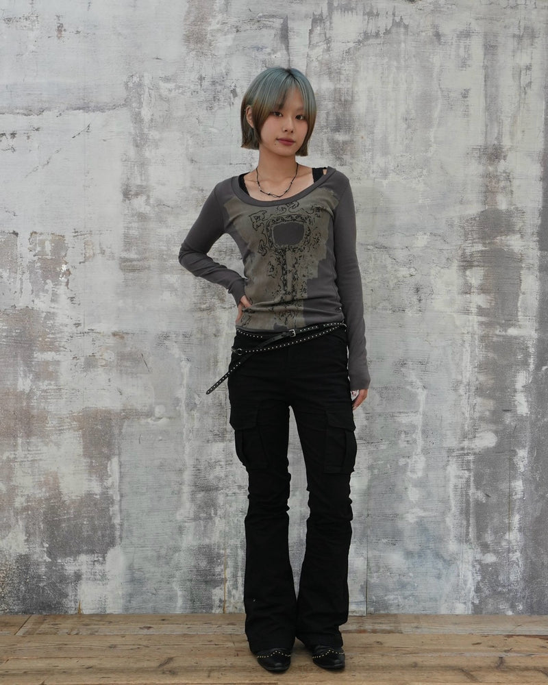 受注制【OaKS】low-rise bootcut cargo pants (2color)