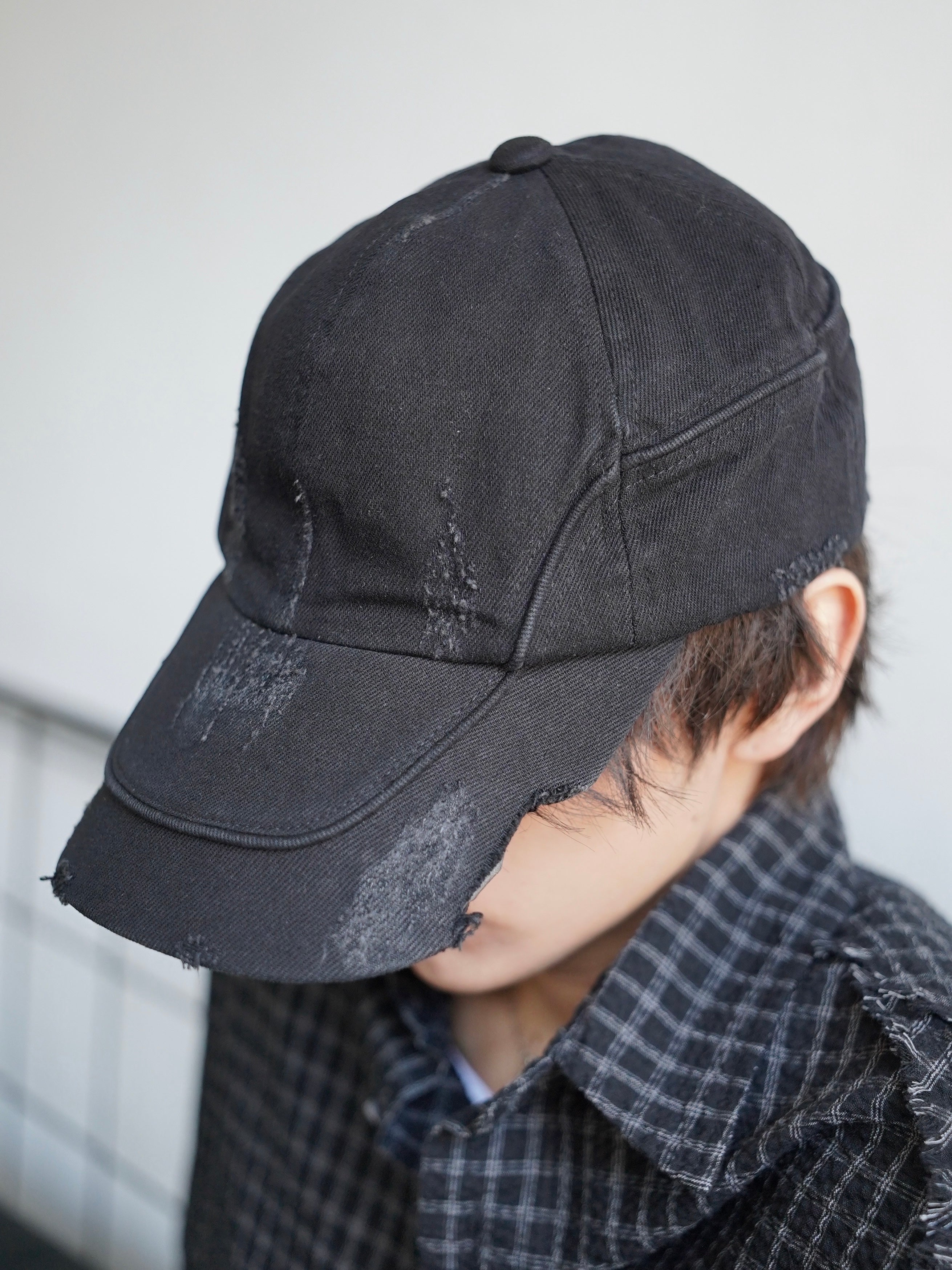 5/23 20:00発売【CHIKASHITSU PLUS HIGH】Arch washed denim cap (wash black)