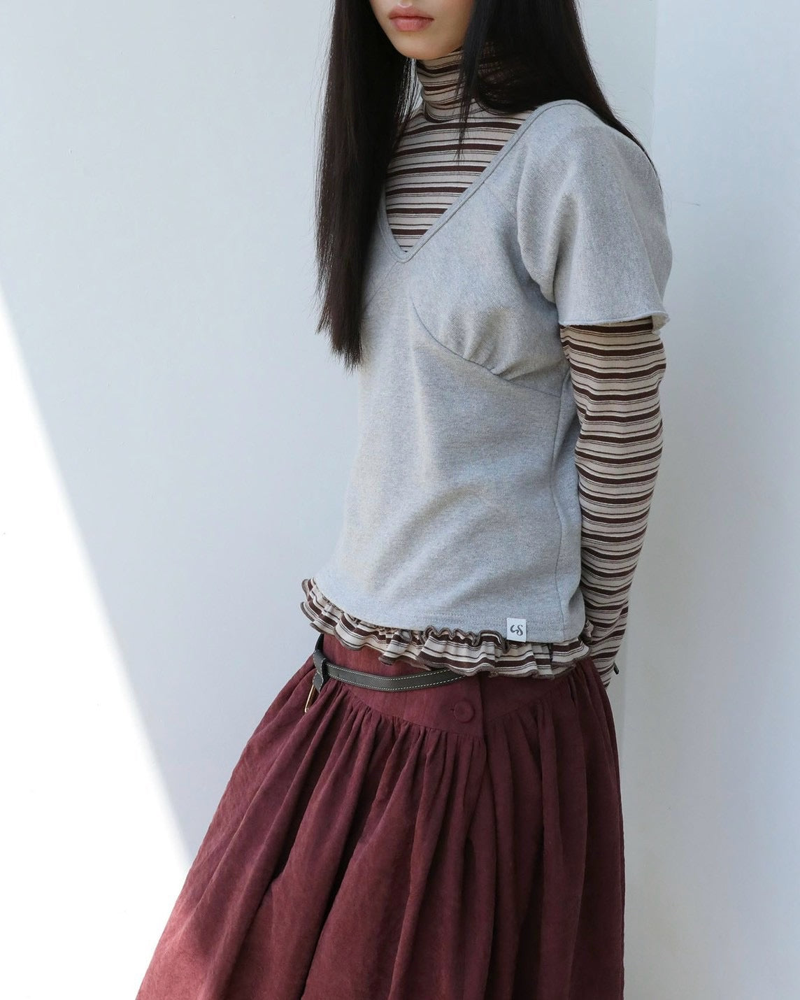 【Uglyshadow】WRAP SHIRRING TOP