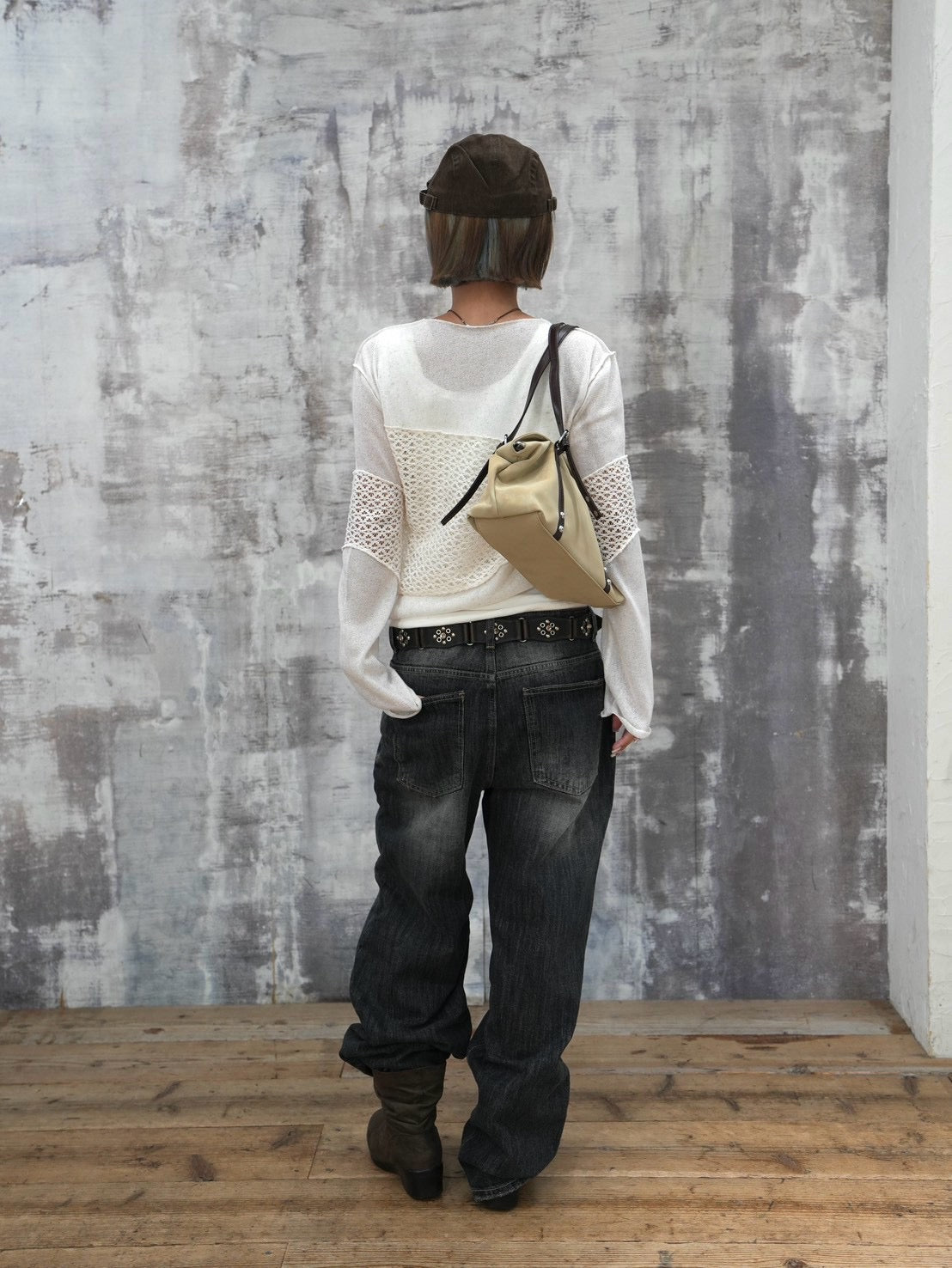 受注制【OaKS】mesh patchwork sheer knit (2color)