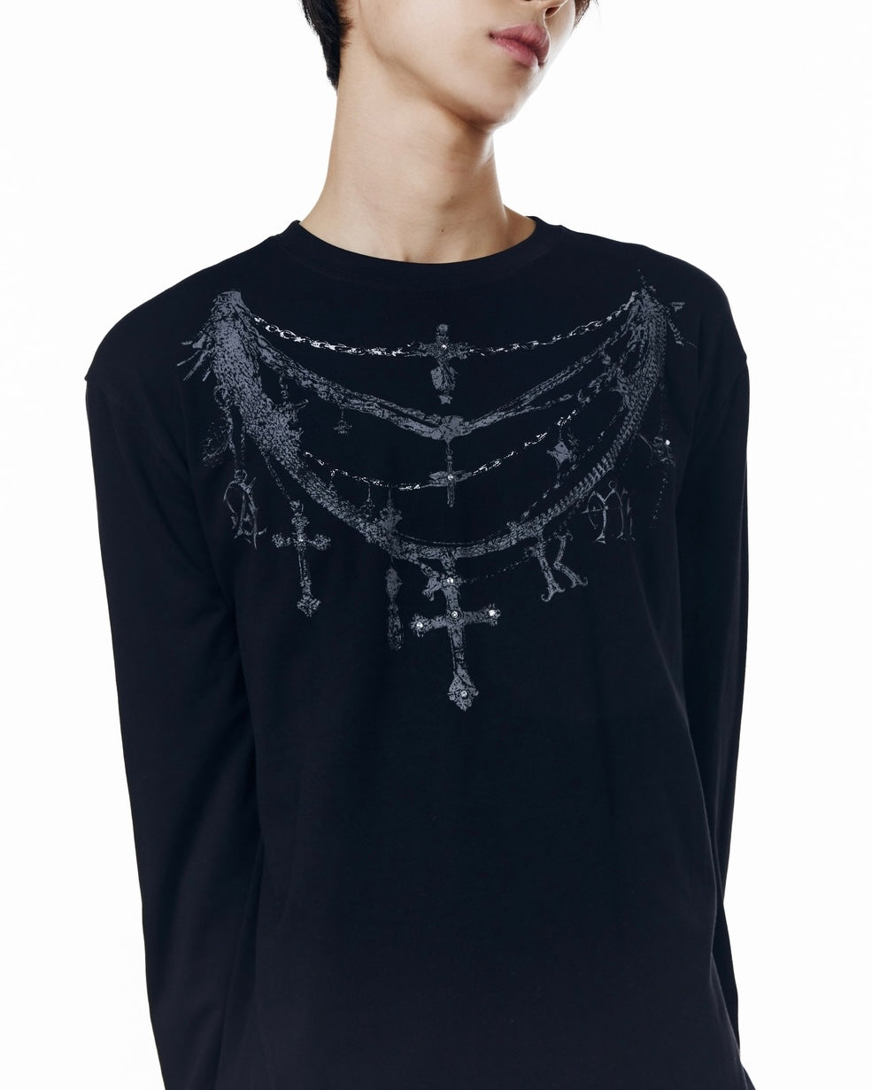 【AAKAM】Gothic Chain Printed Long Sleeve