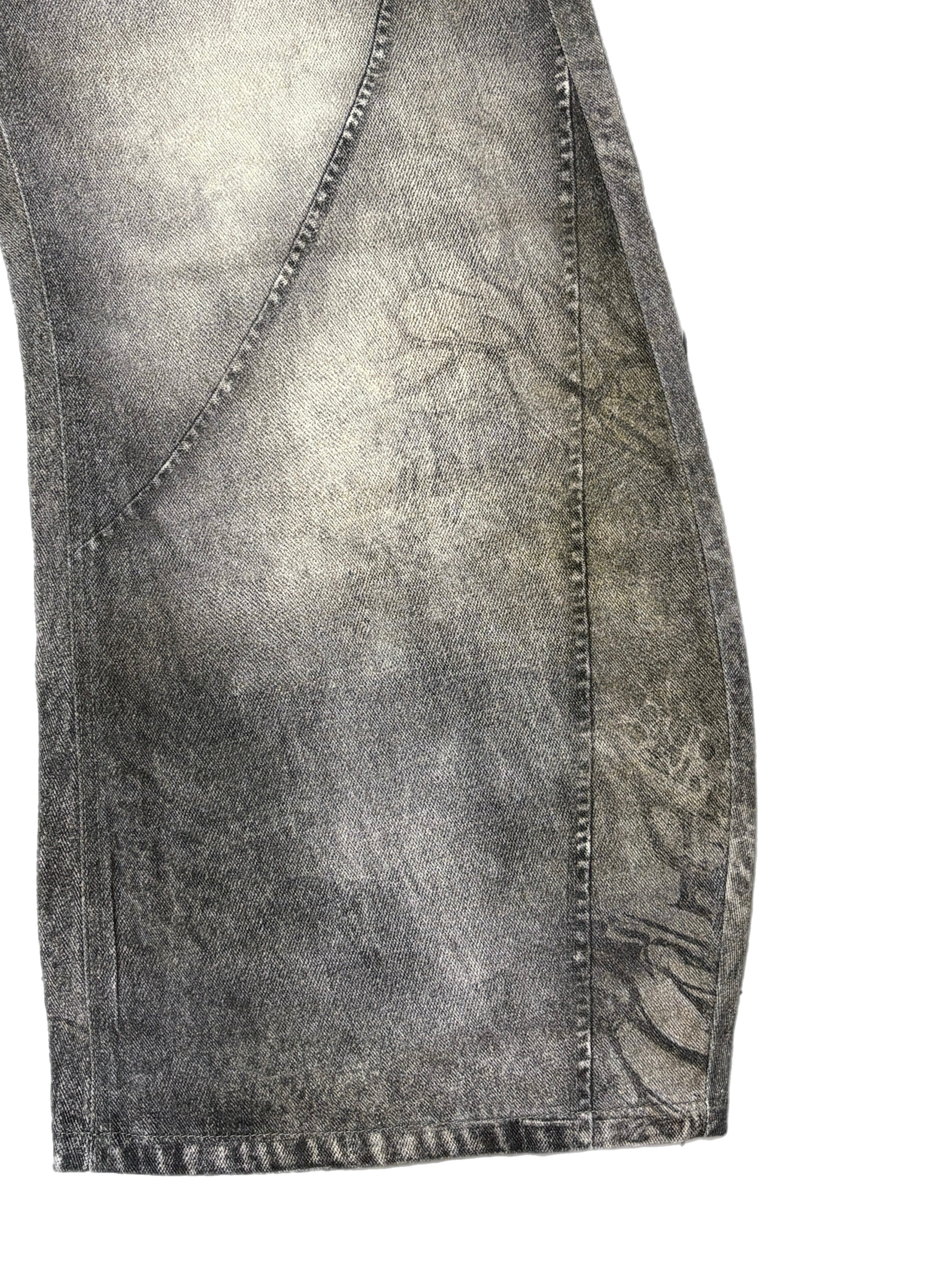 国際配送【Never mind the XU】3D print curve denim pants