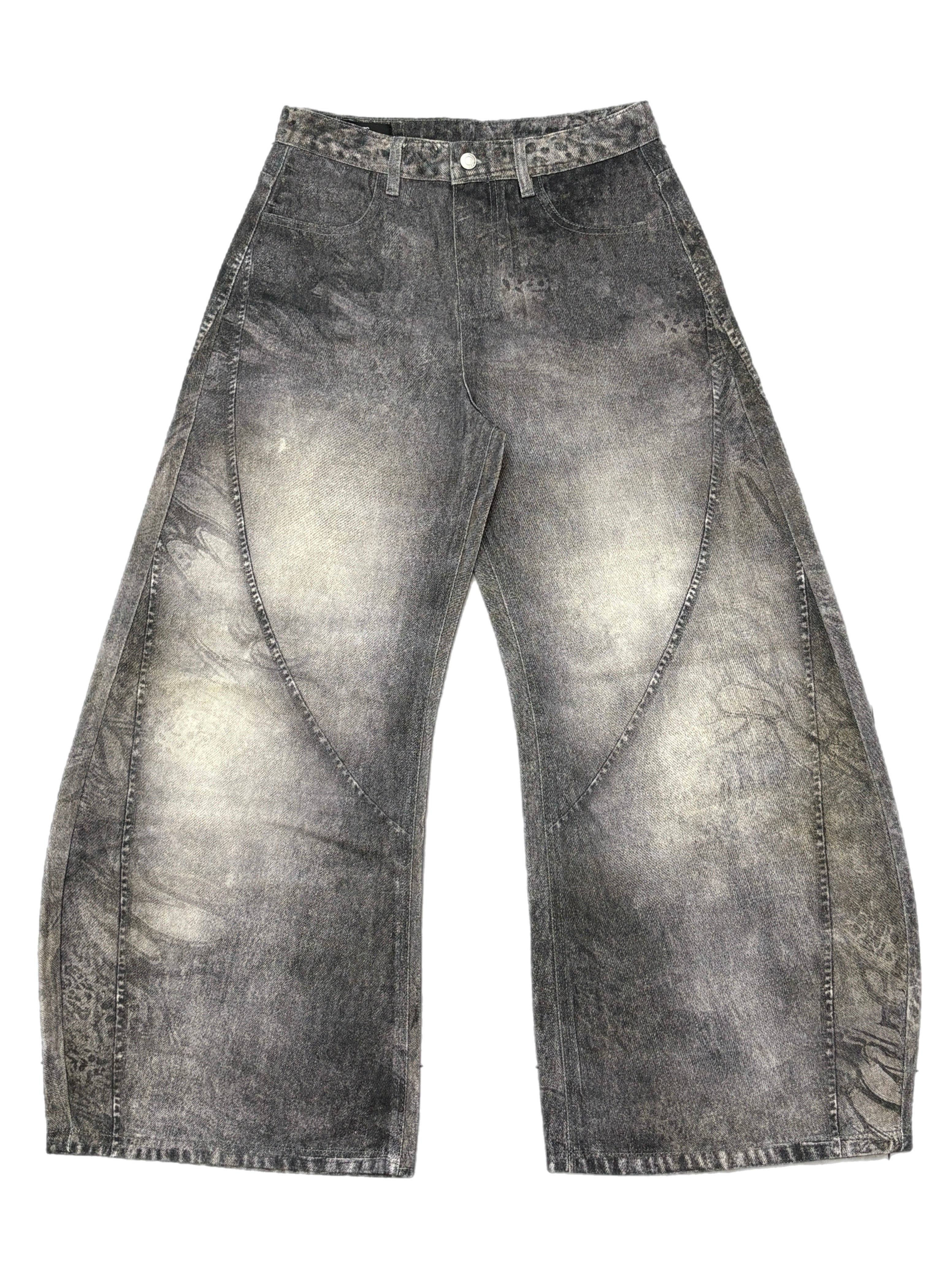 国際配送【Never mind the XU】3D print curve denim pants