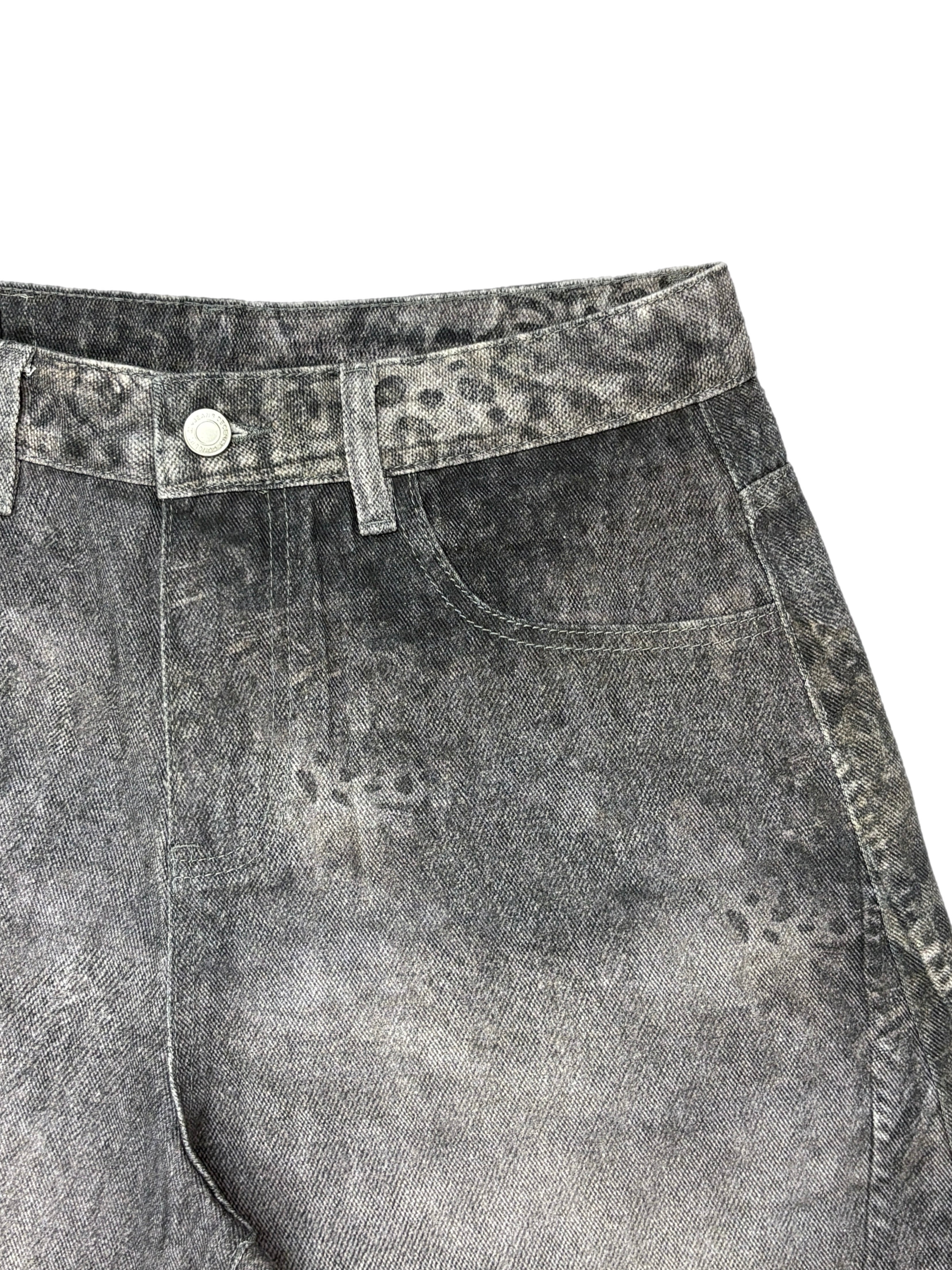 国際配送【Never mind the XU】3D print curve denim pants