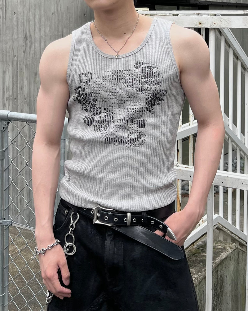 大阪店WEB限定受注制【Chikashitsu +】graphic waffle tank (2color)