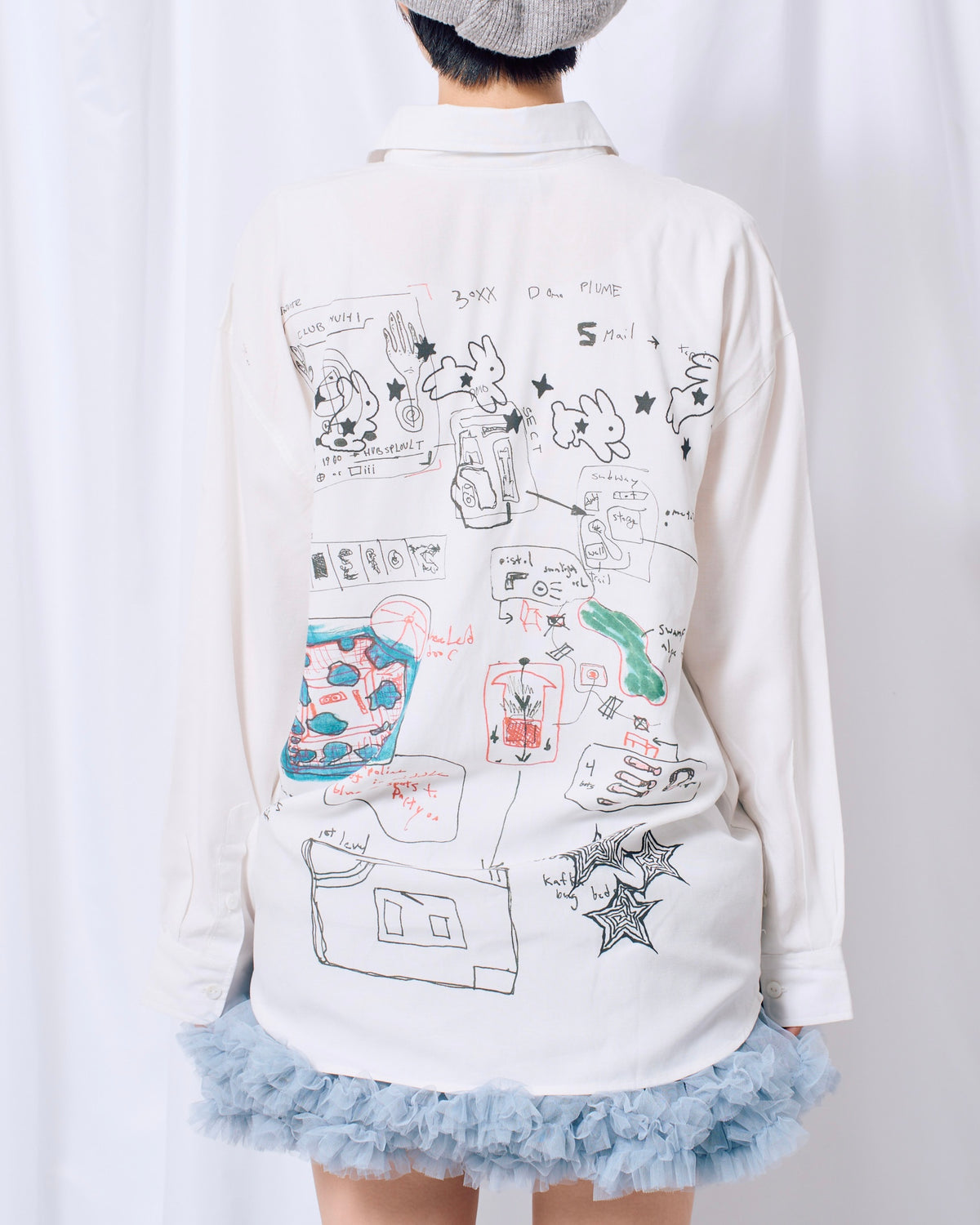9/18 20:00 発売 国際配送【Nerd out XU】Art Print Layered Button-Up Shirt