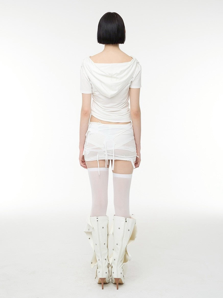 【ROCK CAKE】Shirring Hoodie Top
