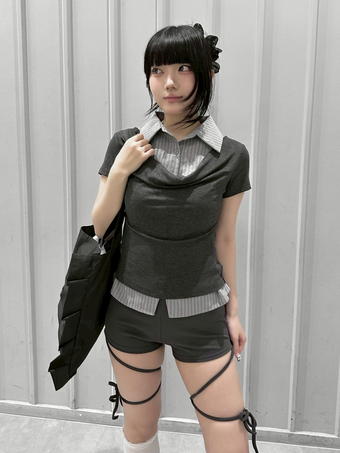 受注制【nmtc+】Layered Draped Shirring Shirt Top (2color)