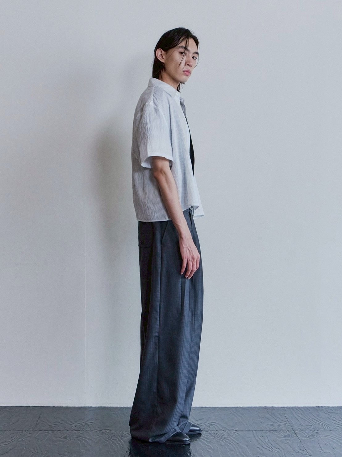【Waviness】Sheer Origami Crop Half Shirts