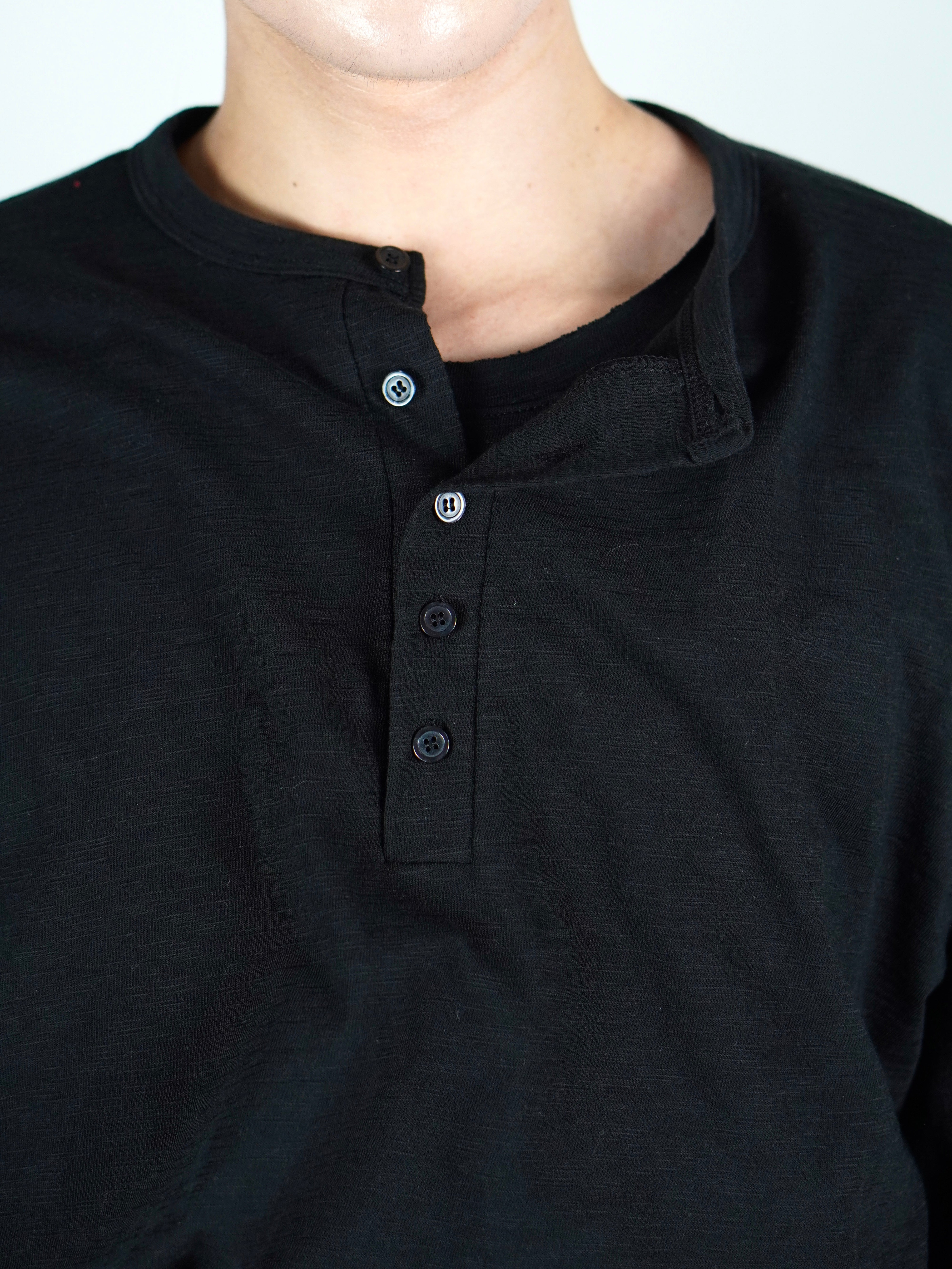 受注制【Chikashitsu +】sheer cotton henley neck long sleeve (4color)