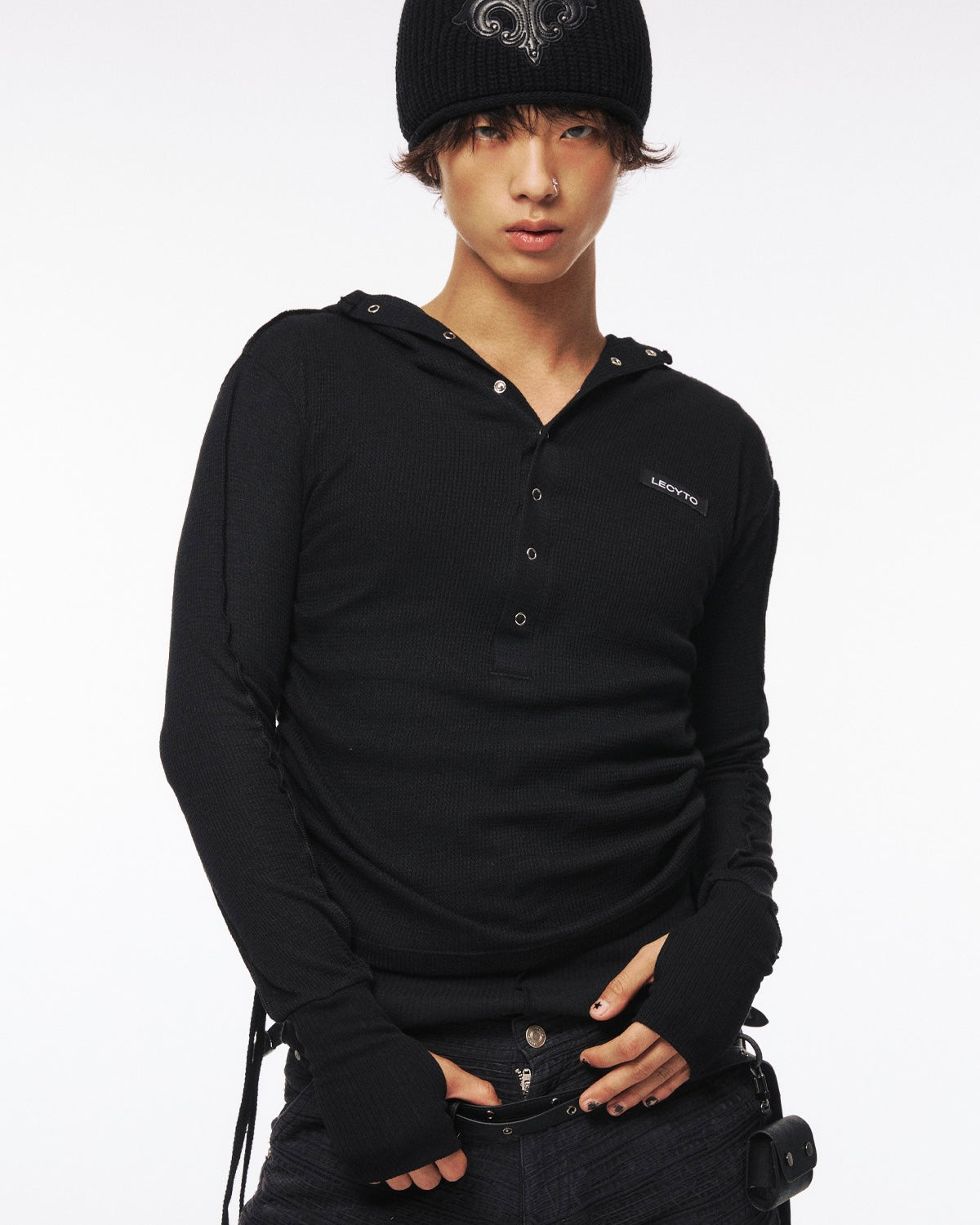 【LECYTO】Imperium Leather Patch Beanie