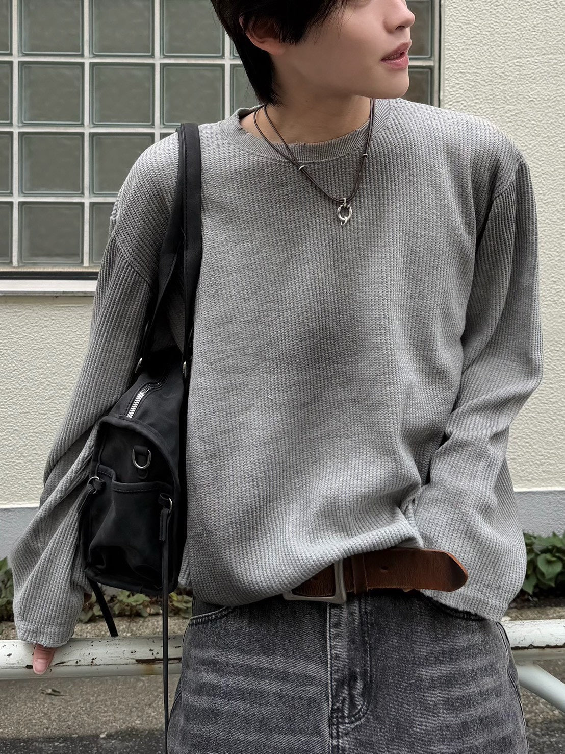 受注制【Chikashitsu +】washed waffle long sleeve (2color)